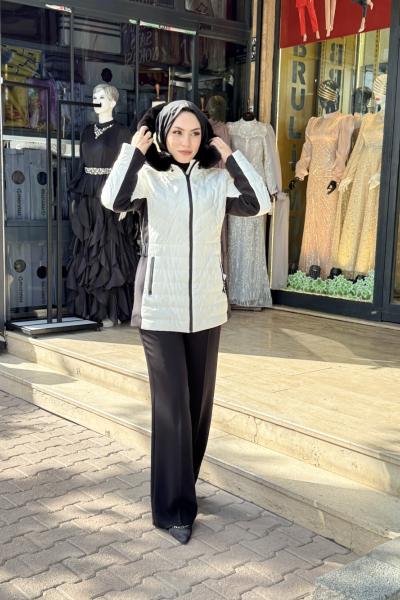 Efsane Tasarım Şişme Mont Tasarım Beyaz Siyah