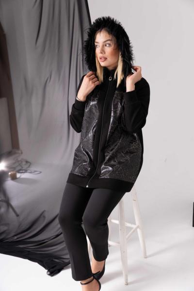 Kapişonlu Derili Hırka Siyah