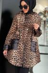 Leopar Ve Cebi Payetli Tunik Tasarım My312 Kahverengi
