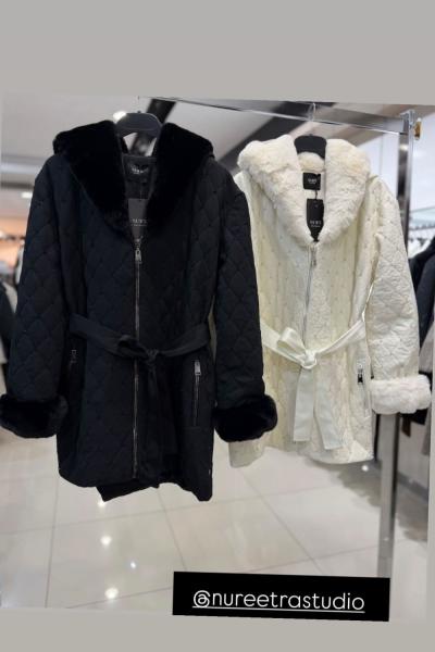 NUR’E Efsane Tasarımlı Kürk Detaylı Montumuz İki Renk Beyaz