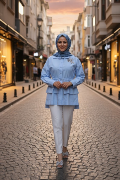 Fırfırlı Katmanlı Bebe Mavisi Tunik